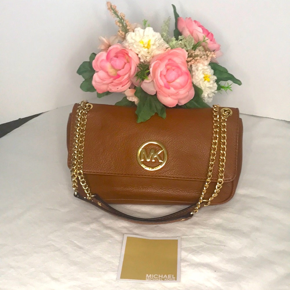 Michael Kors Fulton Acorn Brown  Small  Shoulder Flap Leather Bag
